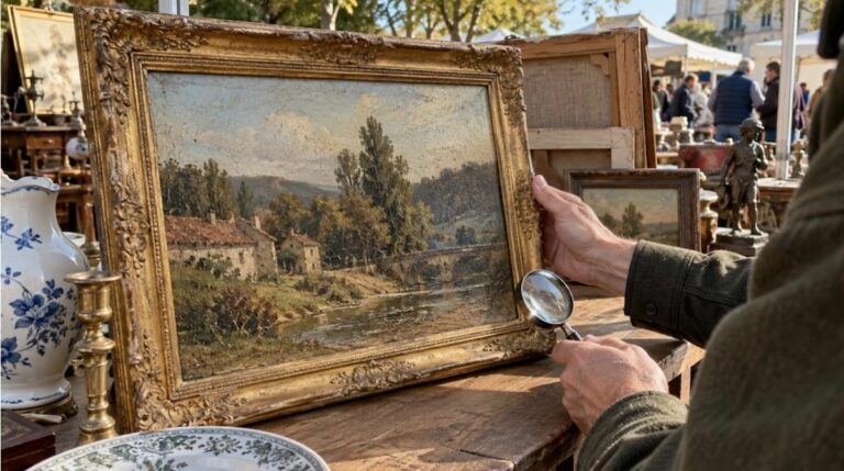 Tableau ancien en brocante : 7 vérifications avant d’acheter une toile