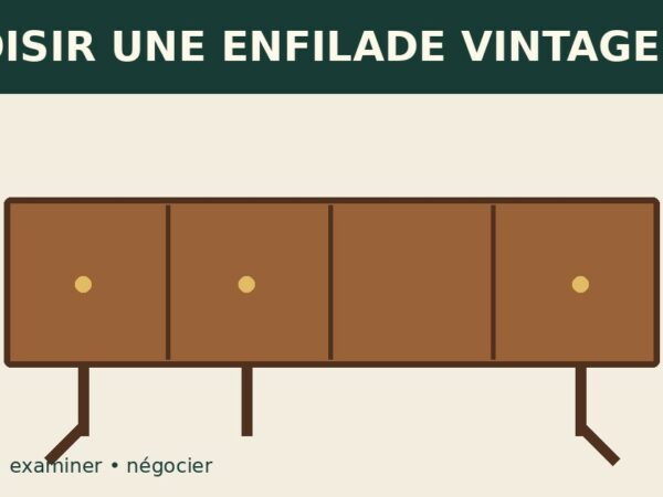 Illustration d’une enfilade vintage en bois dans un intérieur lumineux